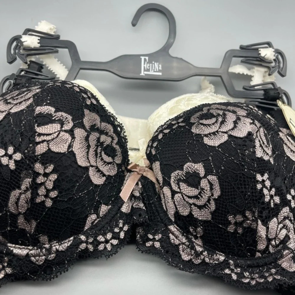 Felina Crossdye Lace Contour Bra - Pack of 2, Black/White, Sizes 34B and 36B - Picture 4 of 7